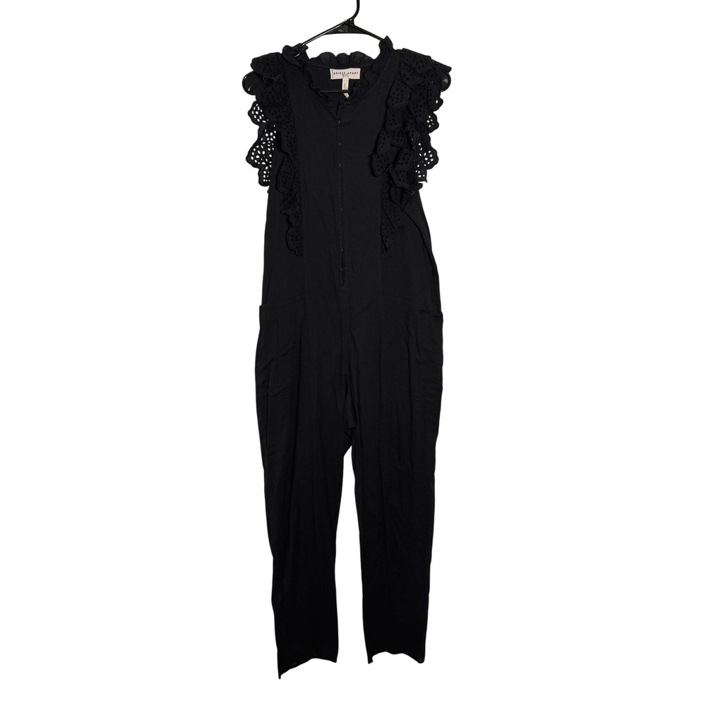 Apiece Apart Black Eyelet Ruffle Sleeve Jumpsuit No Belt Hook Closure Limon - Picture 1 of 10
